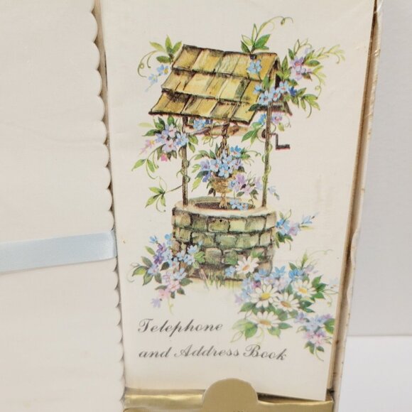 Vtg Boxed Country Core Blue Floral Water Well Stationary Telephone Address Book - Picture 5 of 9